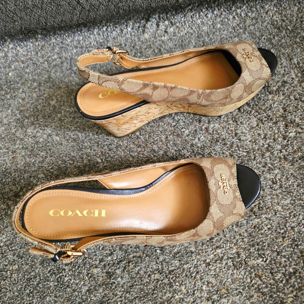 Coach Women's Brown Patterned Wedge Sandals